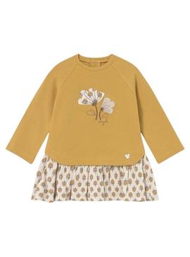 Vestido Mayoral em veludo combinado mostarda para bebê.