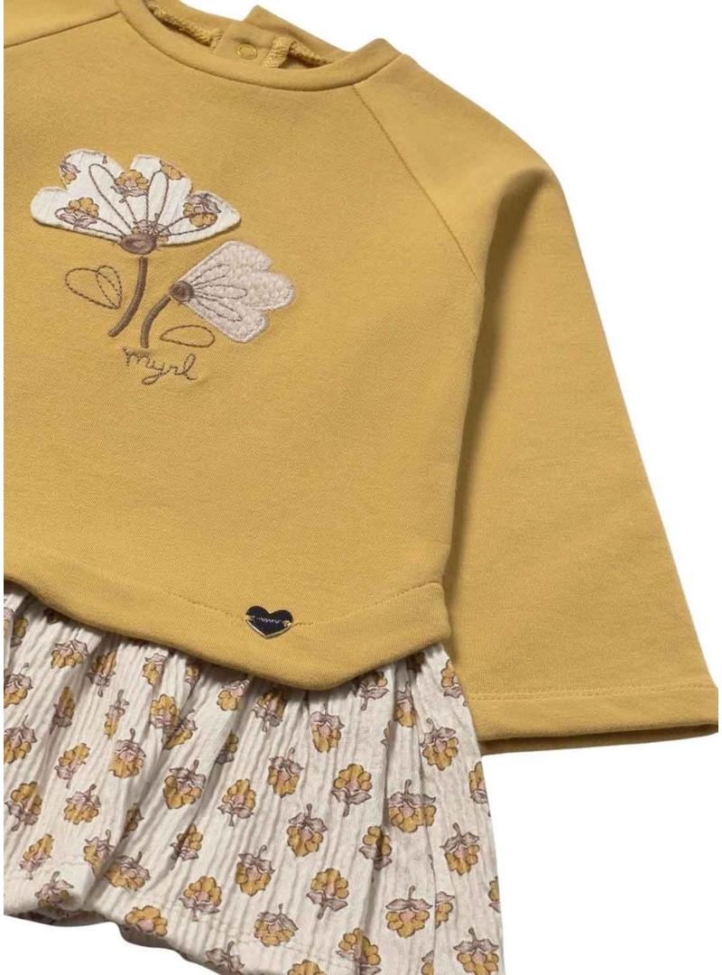 Vestido Mayoral em veludo combinado mostarda para bebê.