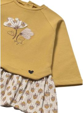 Vestido Mayoral em veludo combinado mostarda para bebê.