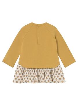 Vestido Mayoral em veludo combinado mostarda para bebê.