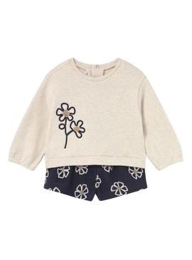 Conjunto de duas peças Mayoral floral marinho para bebê.