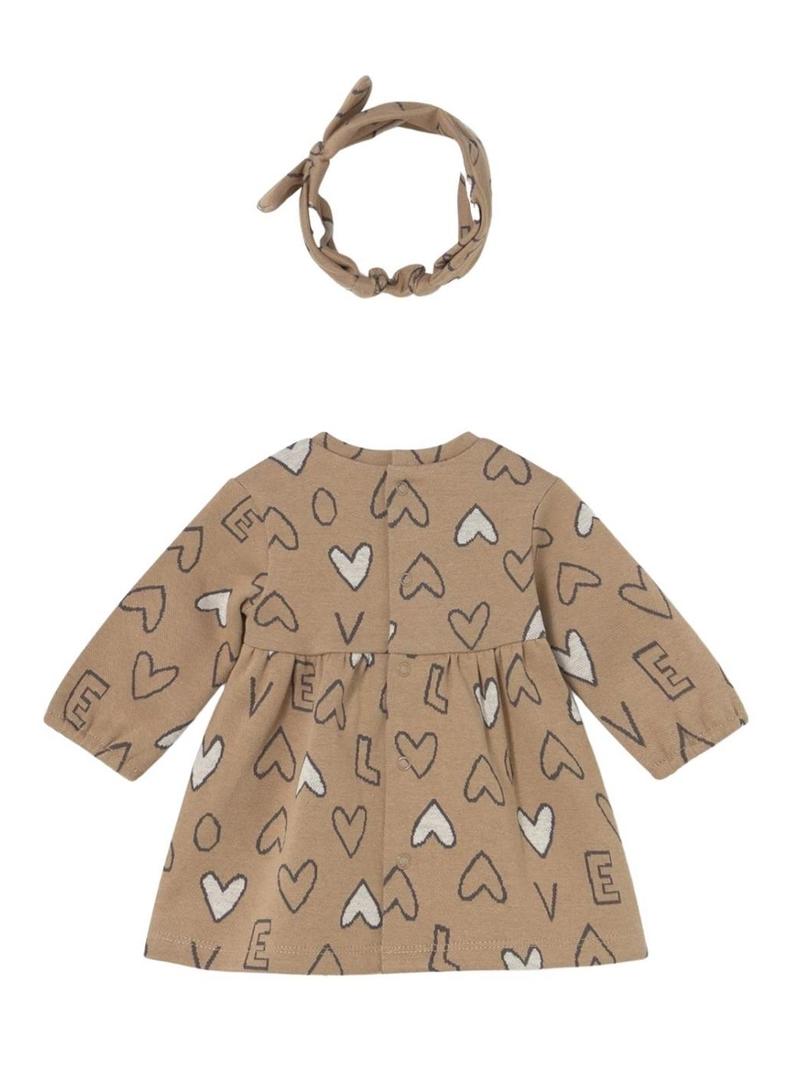 Vestido com diadema Mayoral corações camelo para bebê