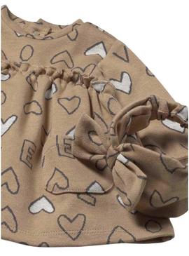 Vestido com diadema Mayoral corações camelo para bebê