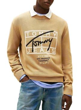 Camisola Tommy Jeans Signature bege para homem
