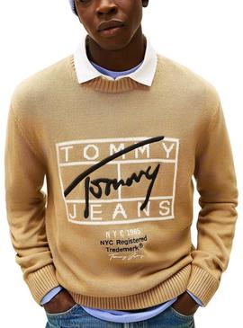 Camisola Tommy Jeans Signature bege para homem
