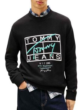 Camisola Tommy Jeans Signature preta para homem
