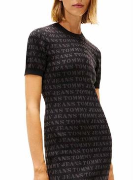 Vestido Tommy Jeans Spellout preto para mulher