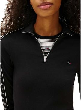 Vestido Tommy Jeans Zip tape preto para mulher.