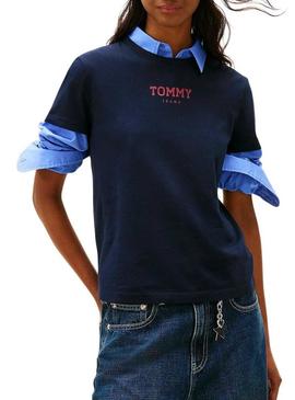 Camiseta Tommy Jeans Essential Logo azul marinho para mulher.