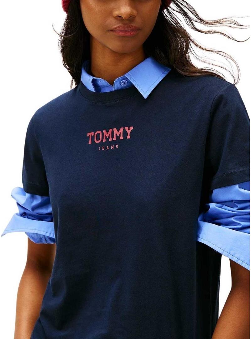 Camiseta Tommy Jeans Essential Logo azul marinho para mulher.
