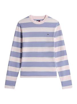 Camiseta Tommy Jeans manga comprida listrada lilás para mulher.