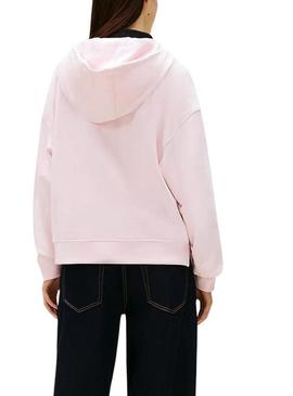 Moletom Tommy Jeans rosa com capuz com zíper para mulher.