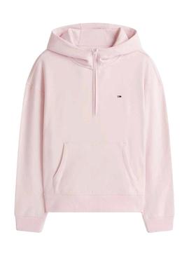 Moletom Tommy Jeans rosa com capuz com zíper para mulher.