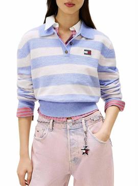 Polo Tommy Jeans Peludo roxo e branco para mulher