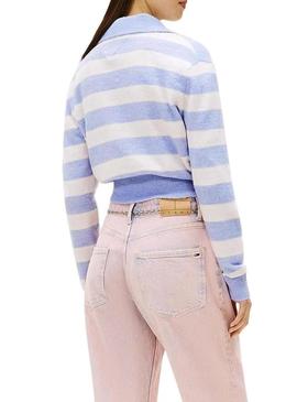Polo Tommy Jeans Peludo roxo e branco para mulher