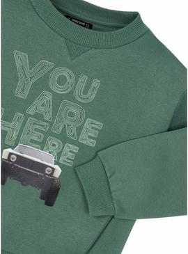 Moletom Mayoral com estampa de carro verde para menino.