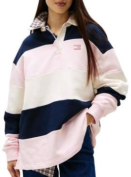 Moletom Tommy Jeans polo rugby rosa para mulher