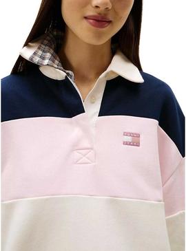 Moletom Tommy Jeans polo rugby rosa para mulher