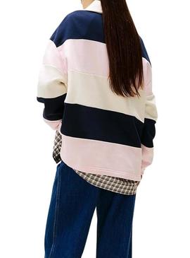 Moletom Tommy Jeans polo rugby rosa para mulher