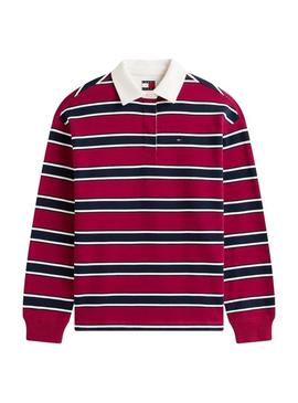 Polo Tommy Jeans Rugby listrado granate para mulher
