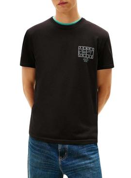 Camiseta Tommy Jeans Sign Spray preta para homem.