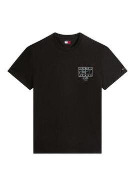 Camiseta Tommy Jeans Sign Spray preta para homem.