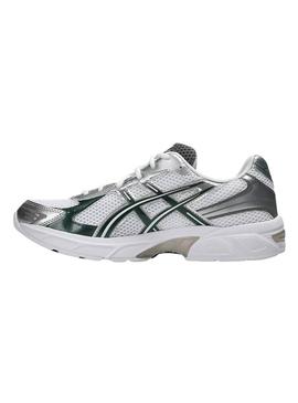 Sapatilhas Asics Gel 1130 prateadas e verdes para mulheres.