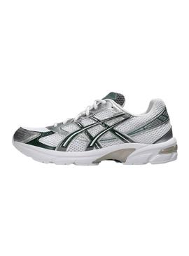Sapatilhas Asics Gel 1130 prateadas e verdes para mulheres.
