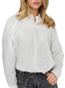 Camisa Only Onlminna lentejuelas branco para mulher