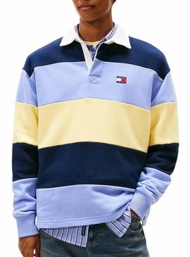 Polo Tommy Jeans Rugby azul e amarelo para homem.