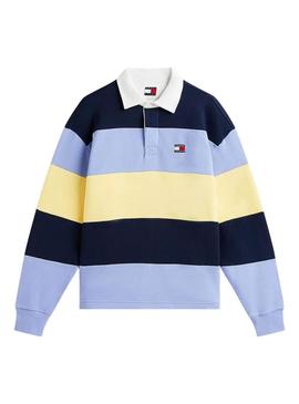 Polo Tommy Jeans Rugby azul e amarelo para homem.