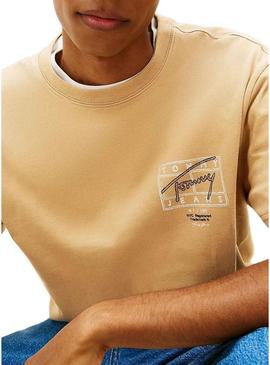Camiseta Tommy Jeans Sign Spray bege para homem.