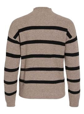 Camisola Vila Viril de gola alta às riscas bege e preto para mulher