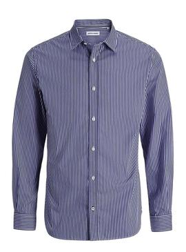 Camisa Jack and Jones Matheo azul listrada para homem.