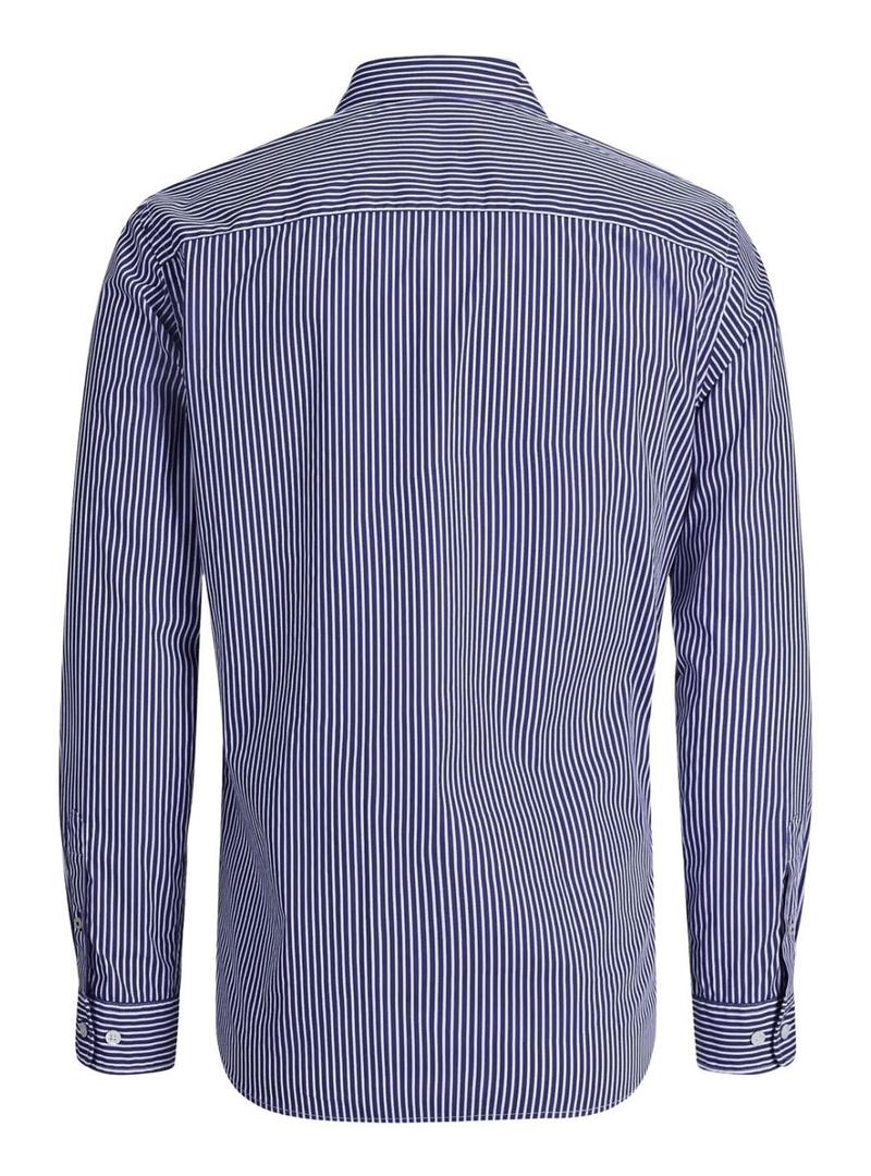 Camisa Jack and Jones Matheo azul listrada para homem.