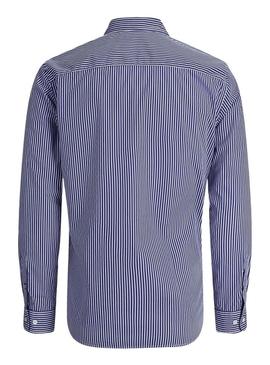 Camisa Jack and Jones Matheo azul listrada para homem.