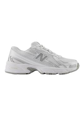 Sapatilhas New Balance GR740 branco e prata para mulher.