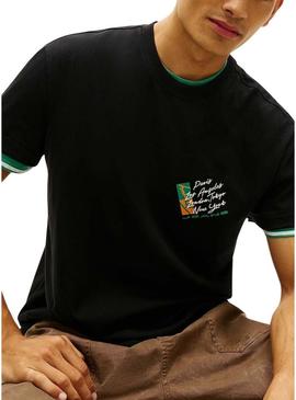 Camiseta Tommy Jeans Shift preta para homem.