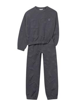 Conjunto de moletom acolchoado cinza da Mayoral para menina.