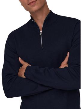 Jersey Only and Sons Wyler Half Zip azul para homem.