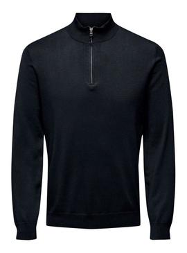 Jersey Only and Sons Wyler Half Zip azul para homem.