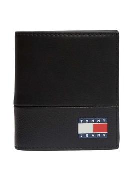 Carteira Tommy Jeans Heritage preta para homem.