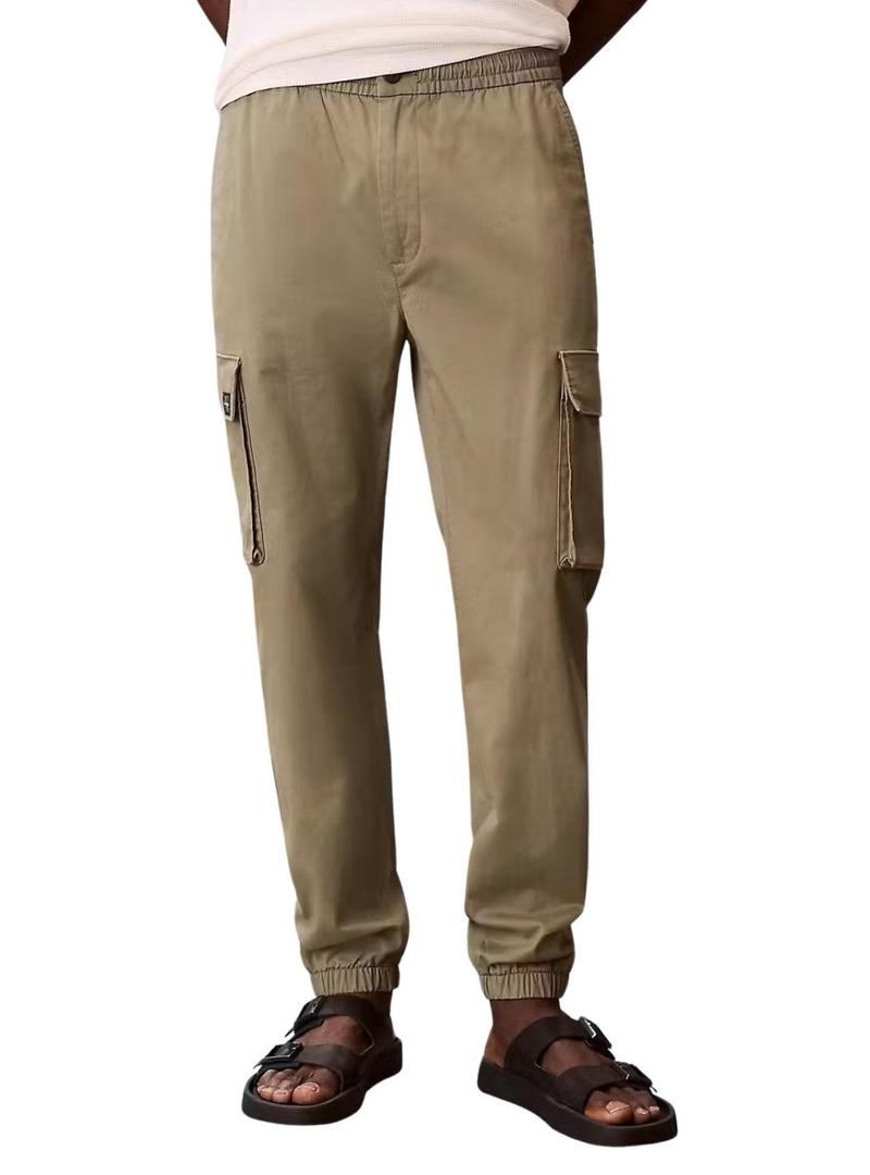 Calças cargo Calvin Klein Jeans Twill elásticas vintage verde para homem.