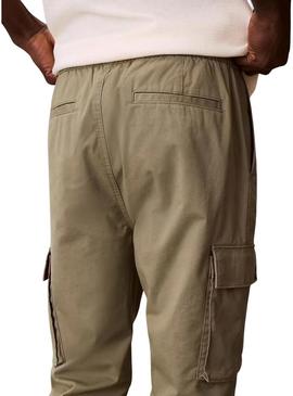 Calças cargo Calvin Klein Jeans Twill elásticas vintage verde para homem.