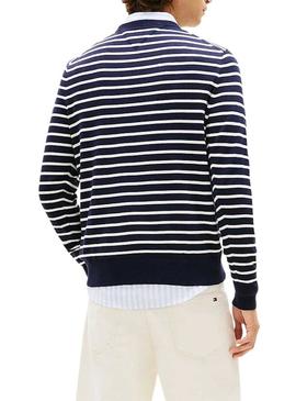 Camisola listrada azul marinho e branco da Tommy Hilfiger para homem.