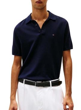 Camisa de malha azul marinho Tommy Hilfiger para homem.
