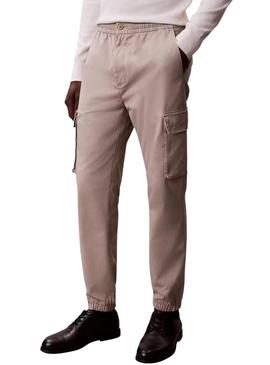 Calças cargo Calvin Klein Jeans Elastic Twill vintage caqui para homem.