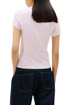 Camiseta Tommy Jeans Slim Logo rosa para mulher.