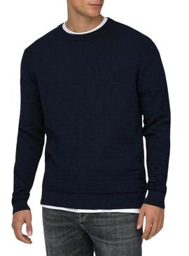 Camisa Only and Sons Wyler azul marinho para homem.