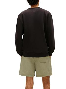 Moletom Tommy Jeans Linear Chest preto para homem.